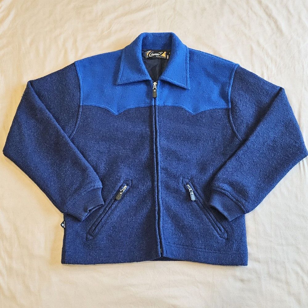 VTG BURTON SNOWBOARDS THERMALAYER ZIP SKI SNOW JACKET NAVY COBALT WOOL LG Women